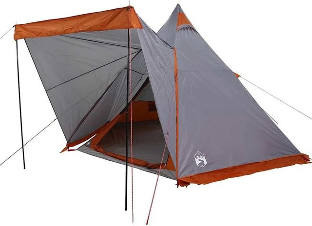 vidaXL Tipi-Familienzelt für 6 Personen in Grau und Orange, wasserdicht - Bild 1