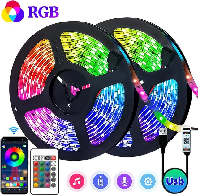 KcoiiFun RGB LED-Streifen mit Bluetooth App-Steuerung und USB-Anschluss, Multicolour SMD LED Dekolicht für dein Wohnzimmer - Bild 1