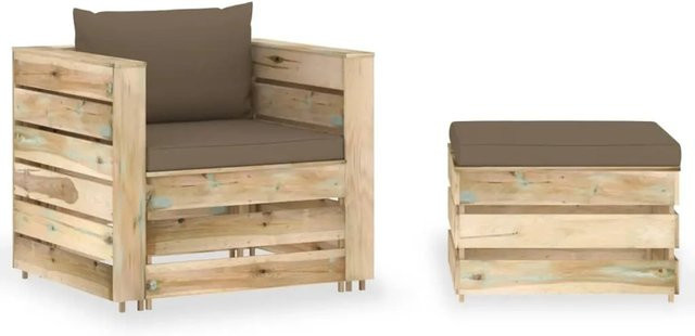vidaXL 2-teiliges Garten-Lounge-Set aus imprägniertem Kiefernholz in Grün mit Kissen und Couchtisch - Bild 1