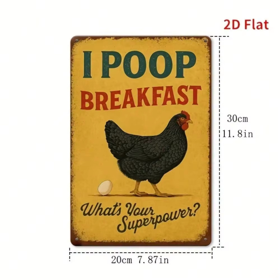 HELLOYOUNG Metall-Wanddekoration Breakfast Poop Retro-Schild für Küche und Badezimmer, B/H: 20,3 x 30,5 cm, Gelb - Bild 2