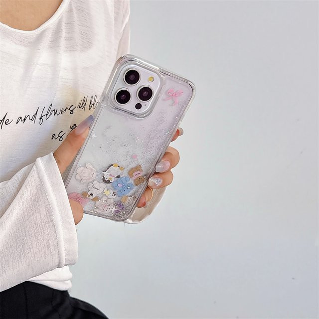 JINHR Handyhülle mit glitzerndem Treibsand und Cartoon-Tier-Design für iPhone 17 16 15 14 13 Pro Max Plus, stoßfest, beige/transparent - Bild 1