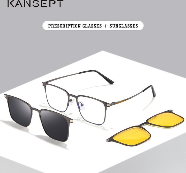 KANSEPT 3 In 1 Magnet Clip Sonnenbrille, Titan, Vollrand, rechteckig, Herren, polarisiert - Bild 1