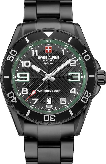 Swiss Alpine Military Herrenuhr, Quarz, Edelstahl, 42 mm, Grün, 10 ATM - Bild 1