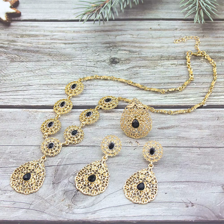 Sun spicems Schmuck-Set, Gold Farbe, Schwarz, Kristall, Arabisch - Bild 3