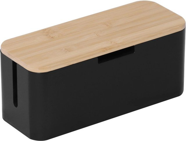 Relaxdays Kabelbox aus Bambus mit Magnetverschluss in Schwarz, B/T/H: 34 x 14,5 x 11 cm - Bild 1