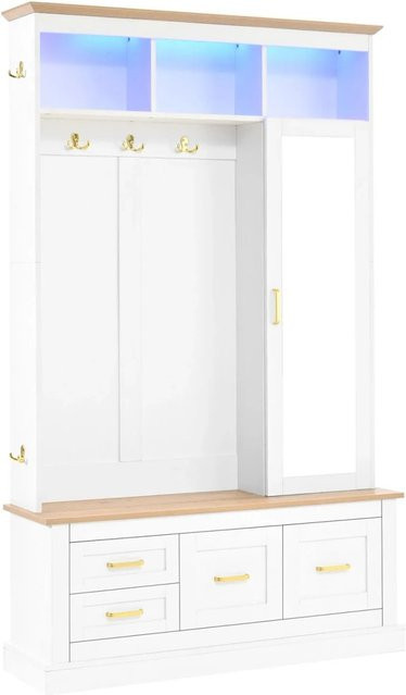 PXloue Flurgarderobe mit Schuhschrank, Spiegel, Schubladen und LED-Beleuchtung in Weiß, H x B x T: 180 x 110 x 46,7 cm - Bild 1