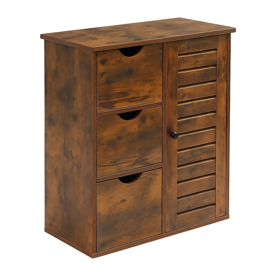 Relaxdays Badezimmerschrank aus Holzwerkstoff im Vintage-Design mit 3 Schubladen, Farbe: Braun, B/T/H: 80 x 60 x 30 cm - Bild 2