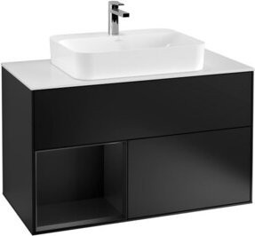 V&B Finion Waschtischunterschrank mit LED-Beleuchtung und Regalelement, Wandmontage, Blau Lackiert, Breite: 100 cm - Bild 1