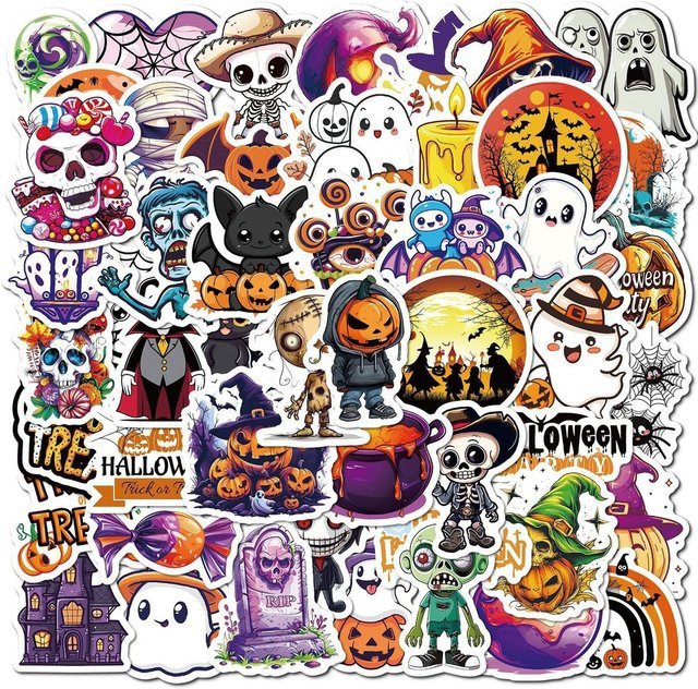 50 Stück Halloween-Aufkleber mit Trick or Treat und Vorfahren-Motiven von RecordingYourLife Store in Mehrfarbig - Bild 1