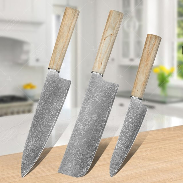 Wxcoo Küchenmesser Set aus japanischem Damaststahl mit High Carbon Klinge in Silber - Bild 1