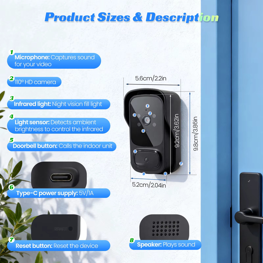 Bell Drahtlose Intercom-Türklingel mit 4,3-Zoll-LPs-Bildschirm, HD-Nachtsicht und wasserdichter Videokamera in Schwarz - Bild 3