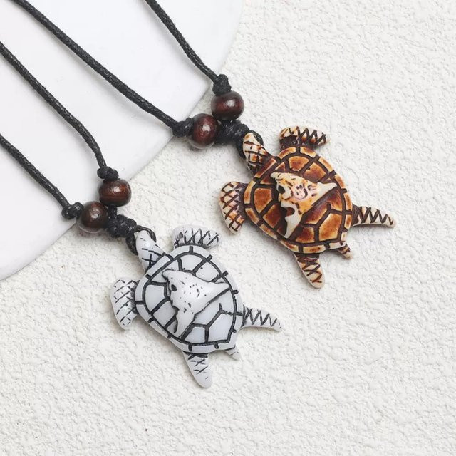 weyena Halskette, Schildkröte, imitierter Knochen-Charm, Weiß, Unisex - Bild 1