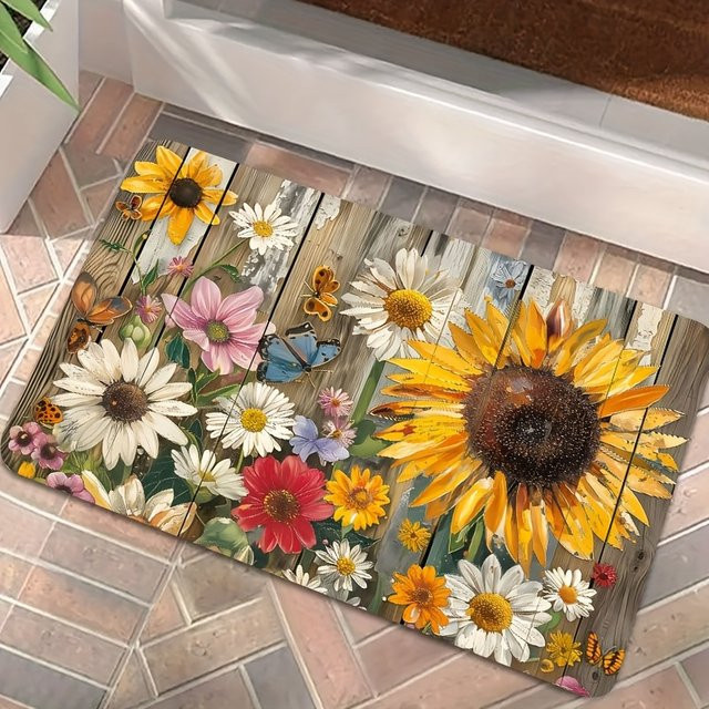 VIKAMA Garten Teppich mit Sonnenblumen-Design, Mehrfarbig, Florale Outdoor Matte für Garten, Wohnzimmer oder Schlafzimmer - Bild 1