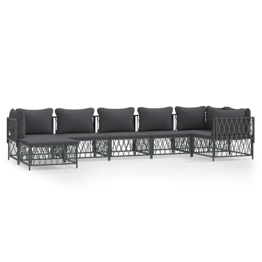 vidaXL 7-tlg Garten-Lounge-Set in L-Form mit Kissen, Anthrazit, pulverbeschichteter Stahl und Textilene - Bild 2