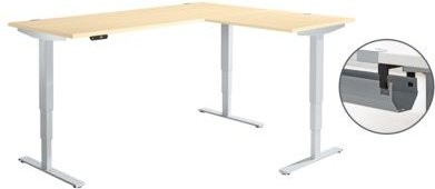Schäfer Shop Genius Winkelschreibtisch AERO FLEX, elektrisch höhenverstellbar, 90° Winkel, C-Fuß, B: 200 cm, T: 160 cm, Farbe: Ahorn-Dekor/weißaluminium, mit Memorypanel und Kabelkanal - Bild 1