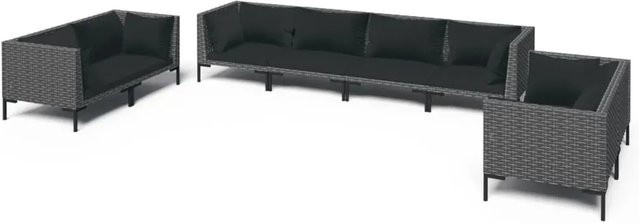 vidaXL 8-teiliges Garten-Lounge-Set in U-Form aus Poly Rattan mit Kissen in Dunkelgrau und Schwarz - Bild 1