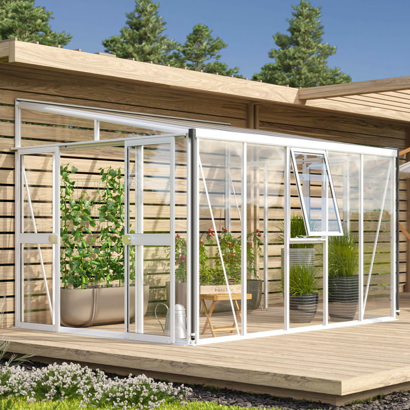 Vitavia Anlehn-Gewächshaus Athena 8600 Weiß mit 8,6 m² Fläche, Pultdach und Sicherheitsglas - Bild 3