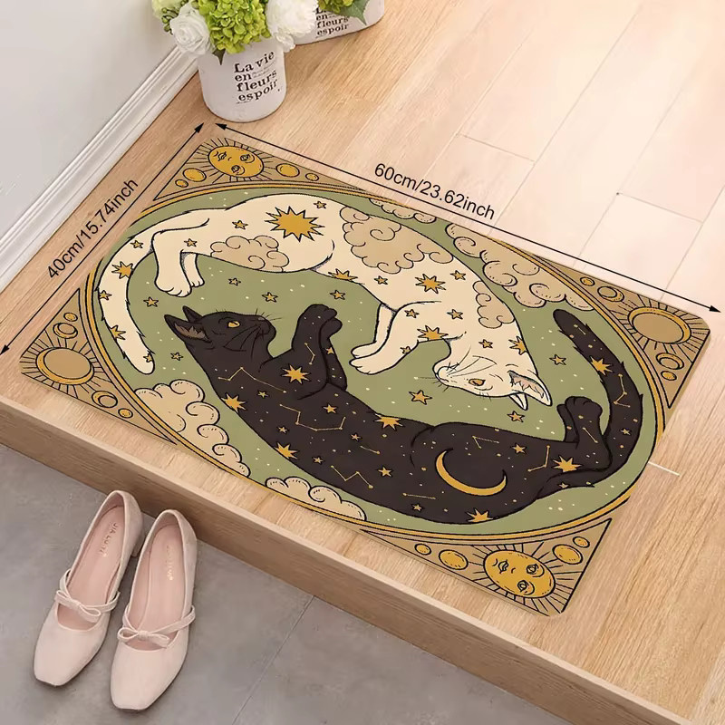 VIKAMA Yin Yang Katzen Fußmatte, wetterfester Teppich in Multicolour für Wohnzimmer und Außenbereich - Bild 2