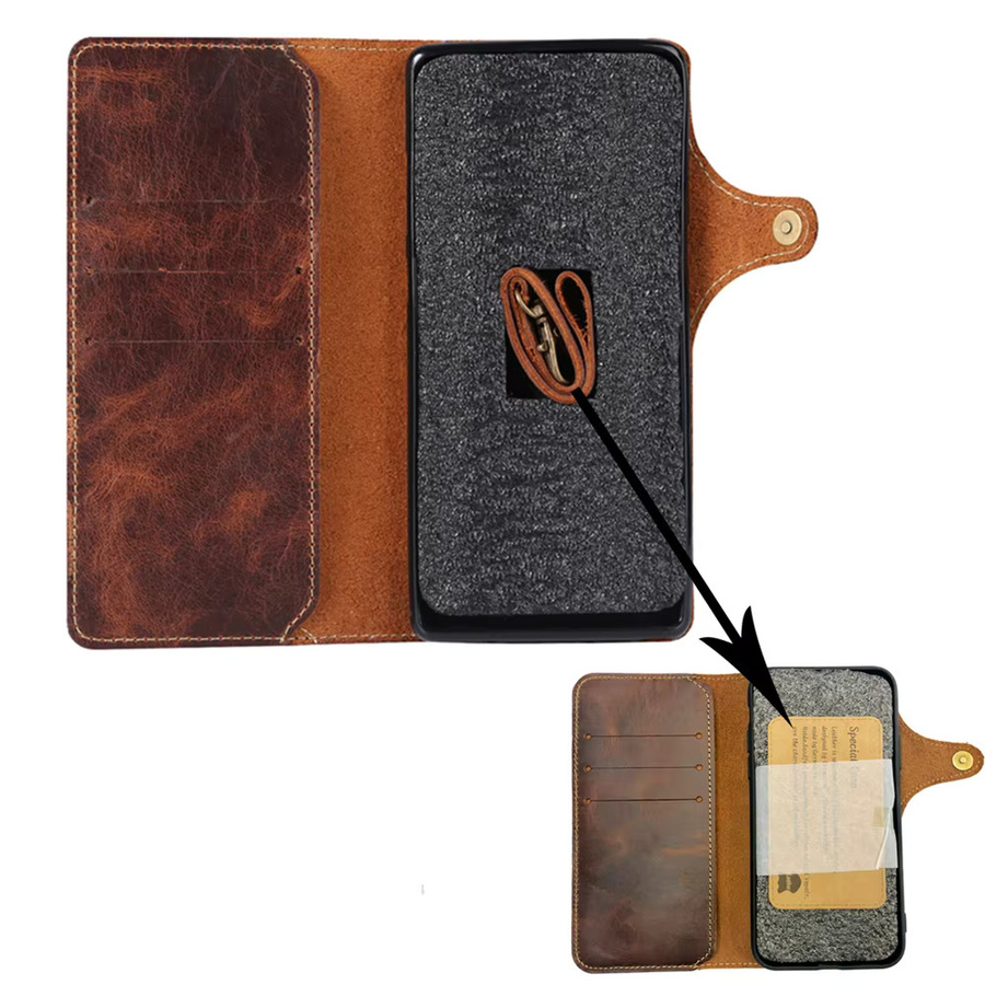 Echtes Rindsleder Etui mit Kartenfach für Samsung Galaxy S26 S25 S24 S23 S22 S21 S20 Ultra oder Note 20 Ultra in Schwarz und Braun - Bild 4