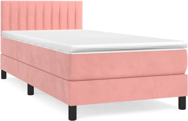vidaXL Boxspringbett mit Matratze in Rosa, Hybrid-Design aus Samt und Holz, B/T/H: 100 x 200 x 100 cm - Bild 1