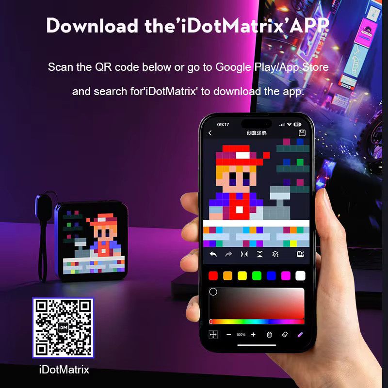 Tragbares LED-Pixel-Display TLEDMP in Schwarz mit Powerbank-Funktion, RGB-Multicolor und App-Steuerung via USB-C - Bild 3