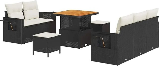 vidaXL Gartensofa-Set 8-teilig aus Poly-Rattan in Schwarz und Creme mit Kissen und Tisch - Bild 1