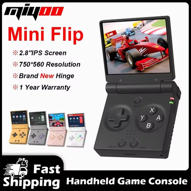 MIYOO Mini Flip Retro Handheld Spielkonsole mit 2,8 Zoll IPS Bildschirm in Pink - Bild 1