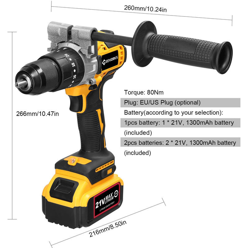 Kkmoon Multifunktions-Bohrmaschine 21 V mit 80 Nm Drehmoment, 3 Arbeitsmodi und 2 Geschwindigkeitsregelung, bunt - Bild 5