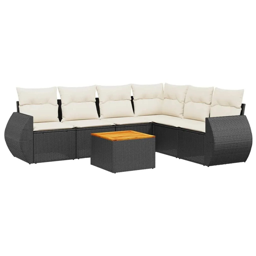 vidaXL 7-teilige Garten-Sofagarnitur in L-Form aus Poly-Rattan und pulverbeschichtetem Stahl in Schwarz-Creme mit UV-beständigen Kissen - Bild 2