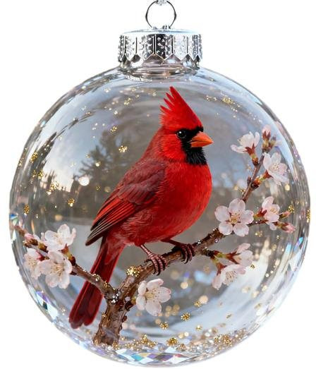 Outdeer Weihnachtsvogel Acryl Ornamente, Roter Kardinal als 2D Hängeornament für den Weihnachtsbaum, Transparent und Rot - Bild 1