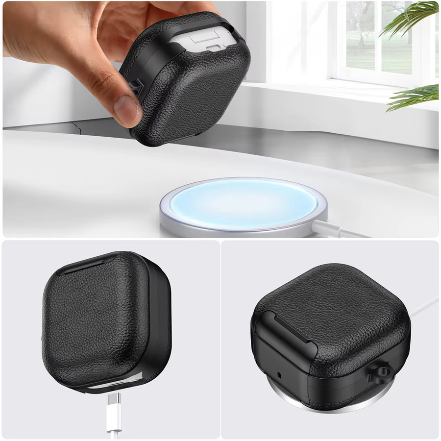 Business Leder Etui mit Handyhalterung für Samsung Galaxy Buds 4/4 Pro stoßfestes Vollcover in Schwarz oder Pink - Bild 5