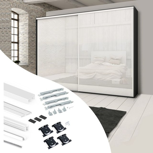 Emuca Set Placard 74 Schiebetürschrank mit Soft-Close und Wellenprofil aus Stahl, Weiß Lackiert - Bild 1