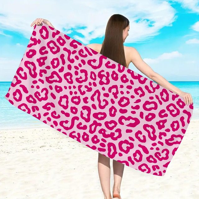 JMG Household Supplies Strandtuch mit Leopardendruck in Pink, weich und schnelltrocknend, B/H: 50 x 100 cm - Bild 1
