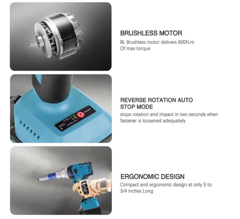 Elektrische Nietmutterpistole für Makita 18 V Akku, bürstenloser Bohreinsatz für 2,4–4,8 mm, automatisches Nietwerkzeug in Blau - Bild 4
