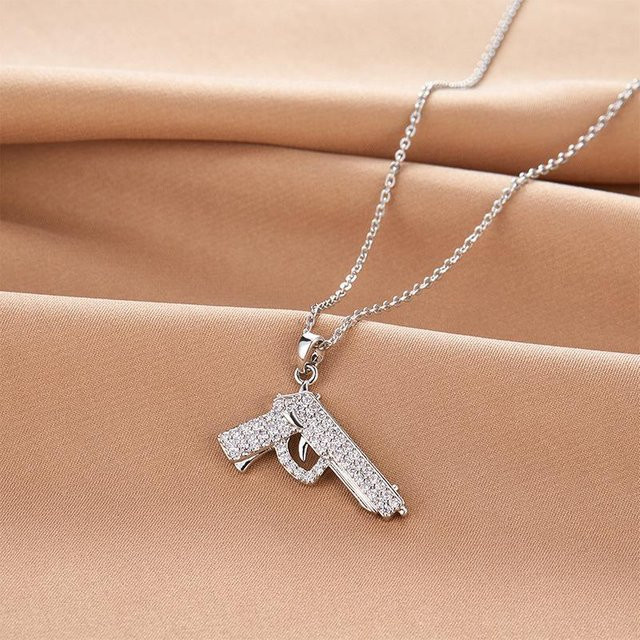 Halskette Diamantpistolen-Anhänger, Titan, Silber, Diamant, Zirkonia, Unisex - Bild 1