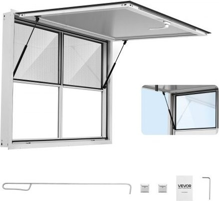 VEVOR Verkaufsfenster für Foodtrucks aus Aluminiumlegierung in Silber, B/H: 122 x 91,5 cm, mit Regenschutz und Schiebe-Fliegengittern - Bild 1