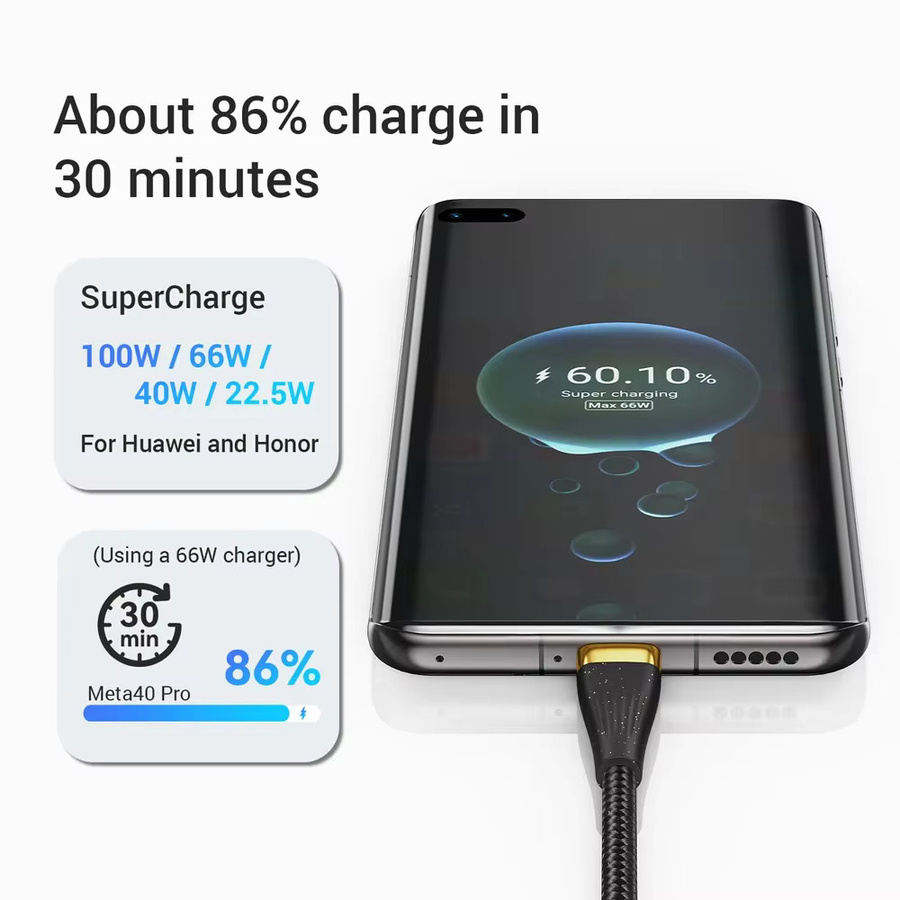 2er-Set ASOMETECH 3-in-1 USB Schnellladekabel mit 100 W und 6A für Typ C und Micro USB in Schwarz - Bild 2