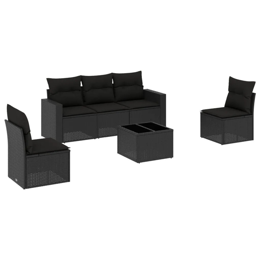 vidaXL 6-tlg Garten-Sofagarnitur aus Poly Rattan mit Kissen in Schwarz, Modell 75 - Bild 2