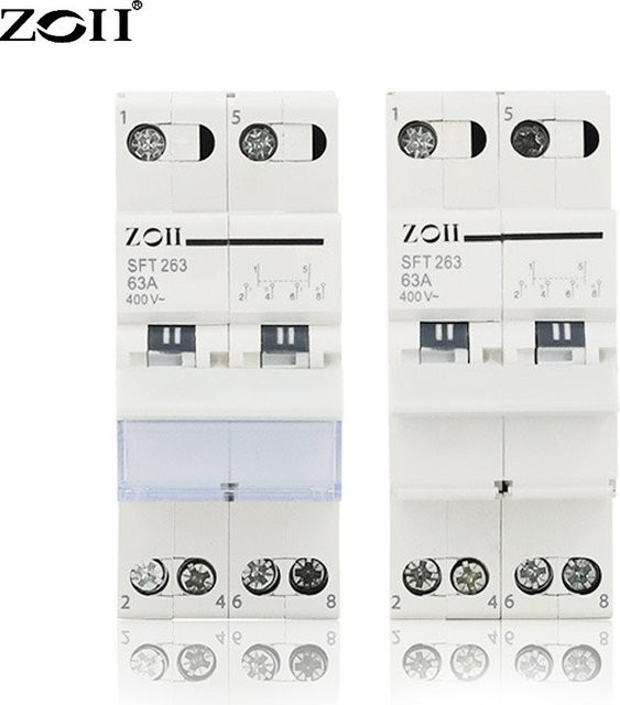 MTS Dual Power Manueller Umschalter 2-polig 40A 63A Wechselstrom 230V 400V mit Verriegelung für DIN-Schiene in Weiß - Bild 1
