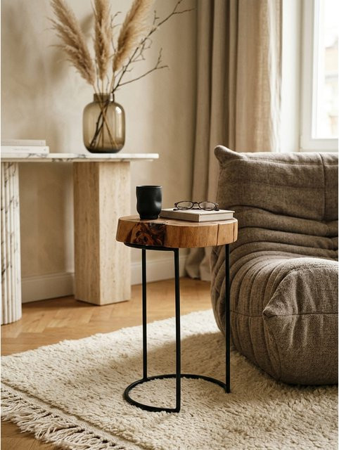 Beistelltisch AKOLA von KADIMA DESIGN aus Akazie Massivholz mit Metallbeinen in Braun, Landhausstil, B/T/H: 28 x 28 x 45 cm - Bild 1