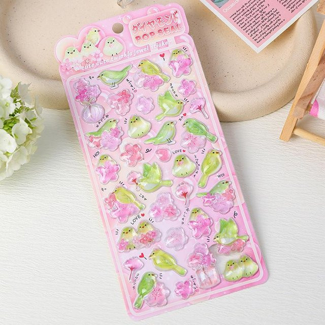 Yiran toy 1 Kawaii 3D-Aufkleber mit Tier-Motiven und Edelsteinen in Beige und Multicolour für Journaling und Bastelarbeiten - Bild 1