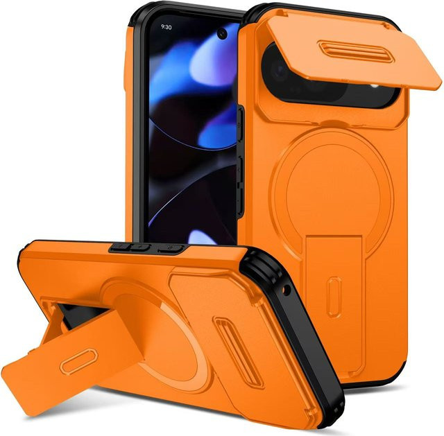 Stoßfeste magnetische Schutzhülle für Google Pixel 10 Pro XL und Pixel 9 Pro XL mit Linsenschutz, Ständer und MagSafe-Kompatibilität, Farbe: Orange - Bild 1