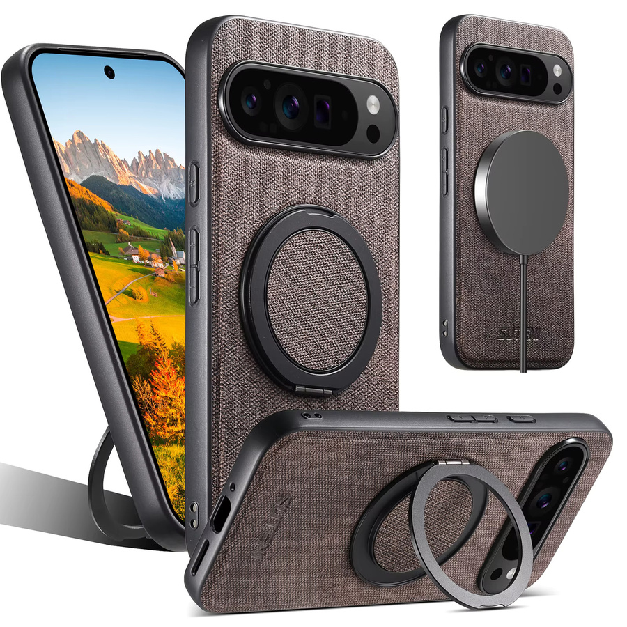 Magnetische Kunstleder Handyhülle mit kabellosem Laden und 360 Grad drehbarem Ständer sowie Ringschnalle für Google Pixel 10 Pro XL 9 8A 7 in Schwarz - Bild 2