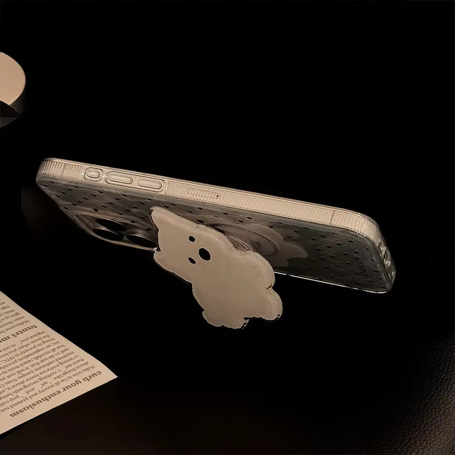 MUQGEW Koreanische Polka Dot Handyhülle mit Cartoon-Welpenhalterung für iPhone 16, 15, 14, 13, 12, 11 Pro Max, stoßfeste Hartschale, transparent - Bild 5