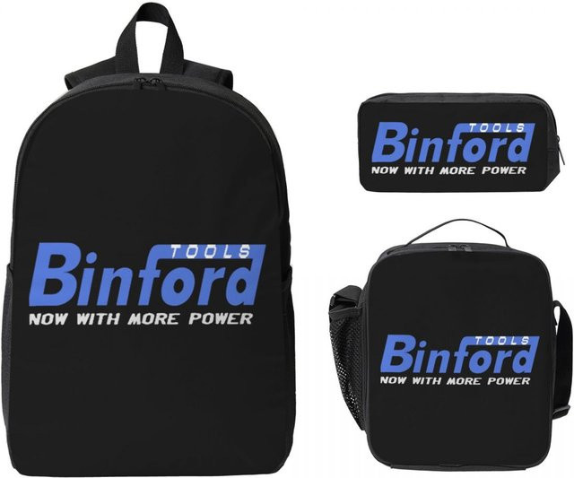 Binford Tools Schulset 3er-Set bestehend aus Rucksack, Umhängetasche, isolierter Lunchtasche und Federmäppchen in Schwarz - Bild 1
