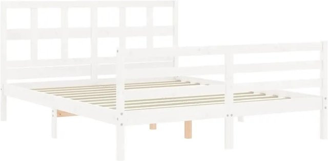vidaXL Massivholzbett aus Kiefernholz mit Kopfteil in Weiß, rustikaler Stil, B/T/H: 160 x 200 x 100 cm - Bild 1