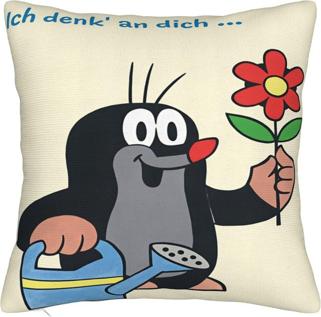 Potdemiel Kissenbezug Der kleine Maulwurf Krtek Retro Design, B/B: 50 x 50 cm, Beige/Mehrfarbig - Bild 1