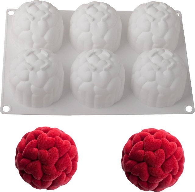 Meibum Silikonform für Herz-Mousse und Schokoladen-Desserts mit 6 Mulden in Weiß - Bild 1