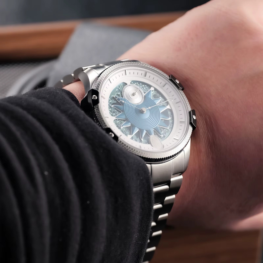 Oblvlo Taucheruhr, Automatik, Edelstahl, blaues Zifferblatt, Herren - Bild 5