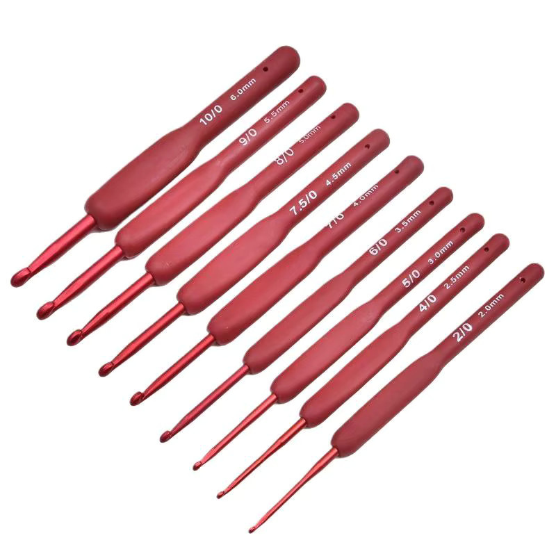 Velishy 9-teiliges Häkelnadel-Set in Rot mit ergonomischem Griff für Senioren und Anfänger - Bild 2